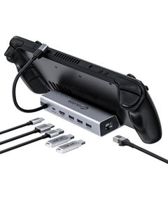 Steam Deck Dock HDMI 4K@60Hz FOLODA 6 in 1 Valve Steam Deck USB C Hub with Gigabit Ethernet HD 4K Video Output 3 USB 3.0 100W Charge USB-C Port Stand Dock for Type-C Tablets & Video Games Console