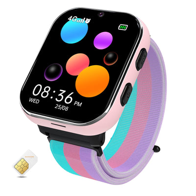 4G Kids Smartwatch Phone - Smart Watch for Kids Boys Girls Age 4-12 HD Touch Screen Watches with SOS Video Camera Music Games Alarm Learning Cards Kids Watch Toy Birthday Teen(Includes SIM Card)
