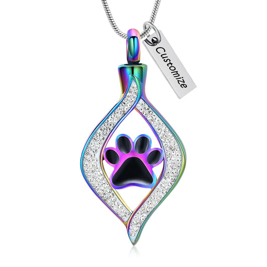 VCCWYQK Cremation Jewelry for Ashes The Eye of My Heart Urn Necklace Keepsake with Dog/Cat Paw Memorial Urn Jewelry Stainless Steel Necklace Memorial for Pet Gift for Men Women(Customize)