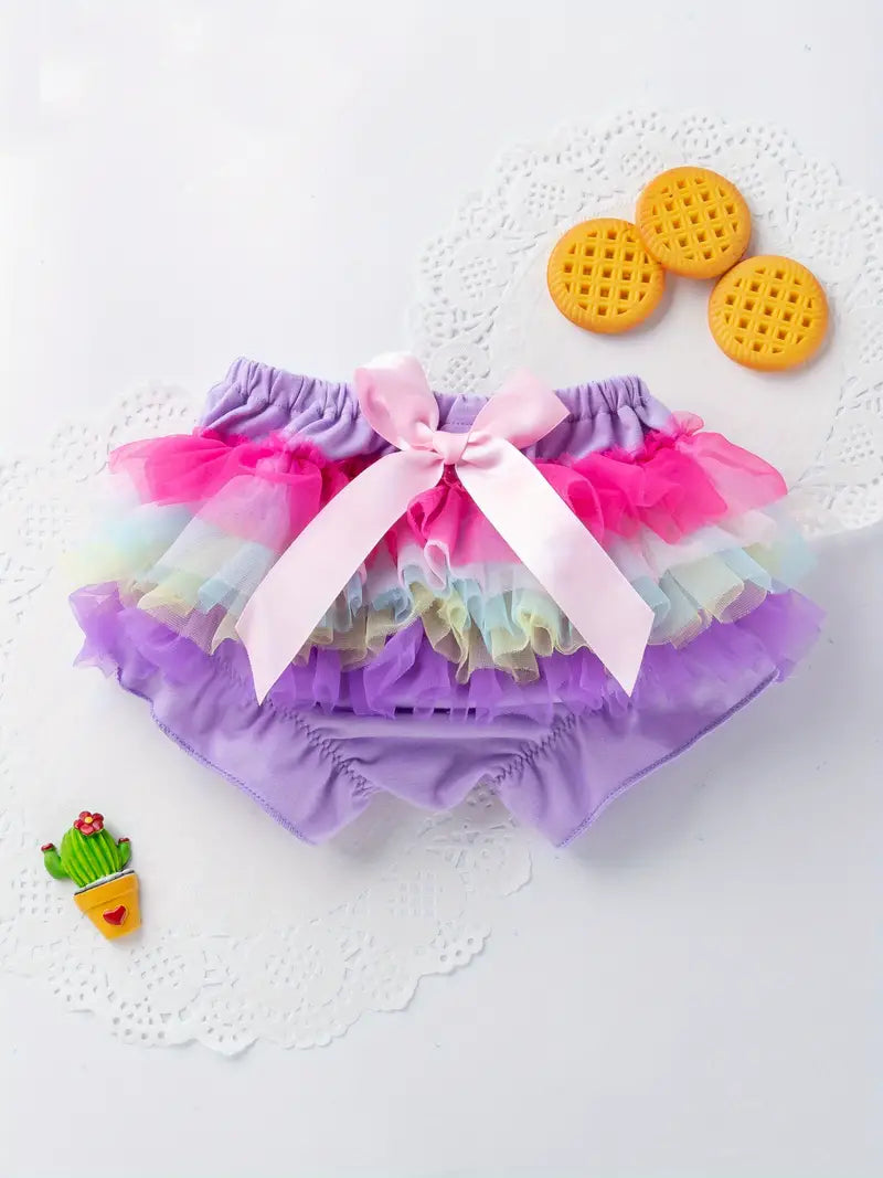 Baby Girls Casual Bowknot Mesh Shorts Outfit Set