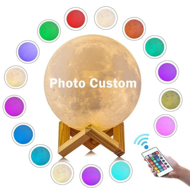 Personalized Lunar Glow Moon Lamp — Custom Photo & 16-Color LED Night Light