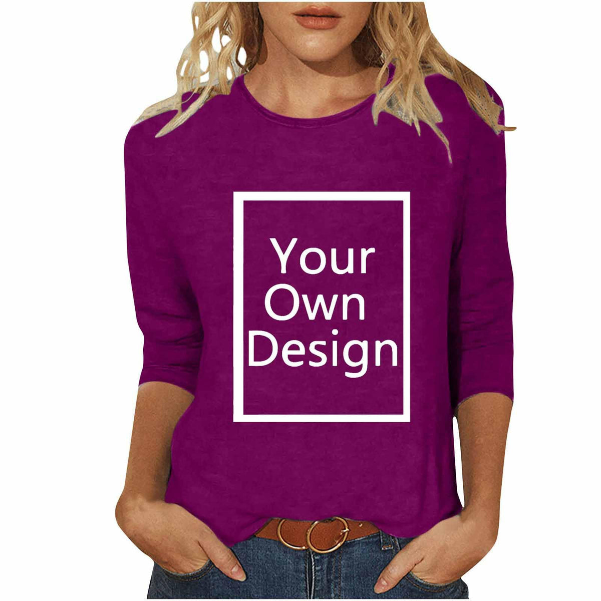 Custom 3/4 Sleeve T-Shirt Women Customized Personalized Tshirts Design Your Own Shirts Front & Back